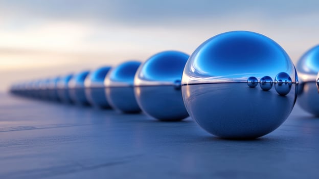 Serene Sunset Reflection A Line of Chrome Spheres photo