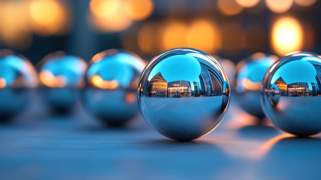 Reflective Spheres Cityscape Reflections at Dusk photo