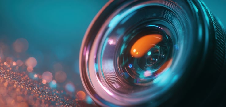 The stunning close-up of a camera lens illuminating vibrant colors. photo