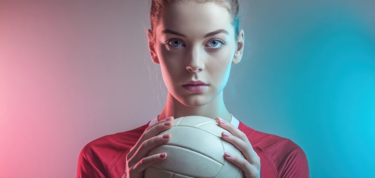 The focused athlete holding a volleyball with determination and confidence. photo