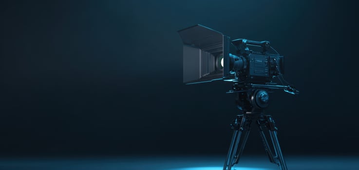 The vintage camera showcasing cinematic artistry in a dark studio environment. photo