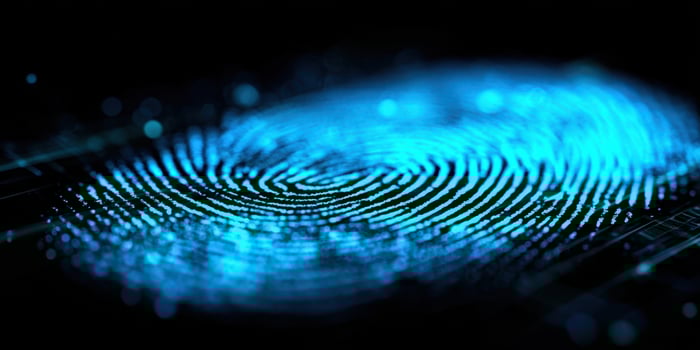 The Digital Fingerprint Representing Advanced Security and Biometric Identity Verification photo