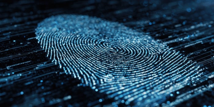 The intricate details of a digital fingerprint symbolizing security and identity. photo