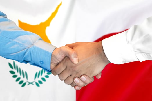 Handshake on Cyprus and Poland flag background. photo