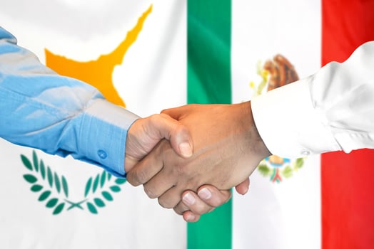 Handshake on Cyprus and Mexico flag background. photo