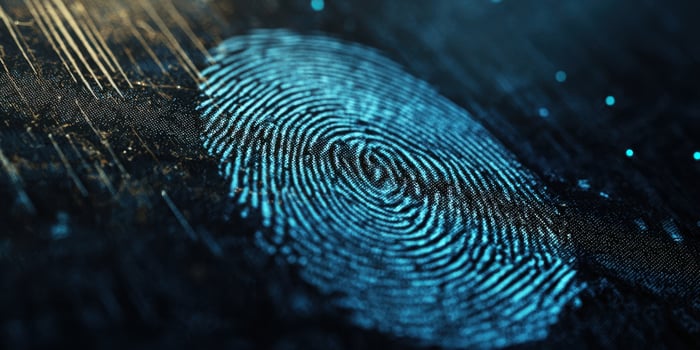 The intricate details of a digital fingerprint showcasing advanced security technology. photo