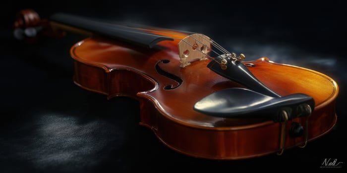 The elegant violin showcasing exquisite details and craftsmanship in soft lighting. photo