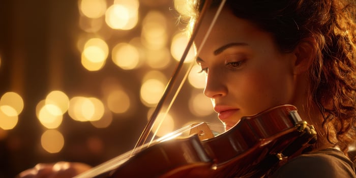 The Violinist Creating Melodic Magic in a Warm Ambience photo