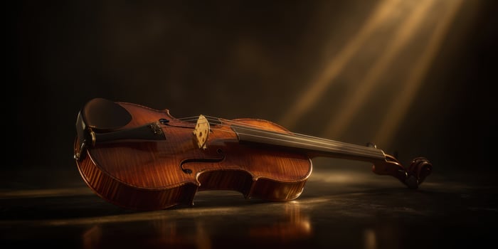 The elegant violin illuminated by soft, dramatic lighting in a studio setting. photo