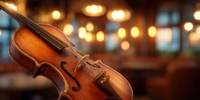 The elegant violin resting in a warm, inviting setting with soft lighting photo