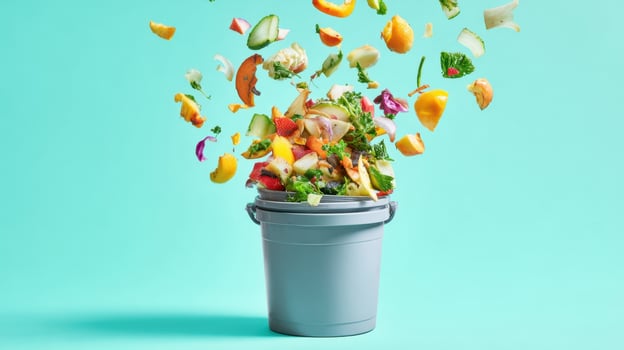 The colorful explosion of organic waste from a compost bucket. photo