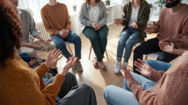 The group gathered for a supportive discussion in a cozy setting. photo