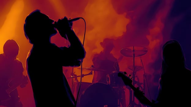 The dynamic performance of a band illuminated by vibrant stage lights photo