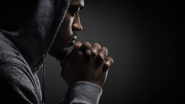 The contemplative young man in a hoodie deep in thought and reflection. photo