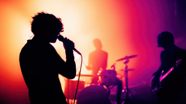 The silhouette of a singer performing passionately at a vibrant live concert. photo
