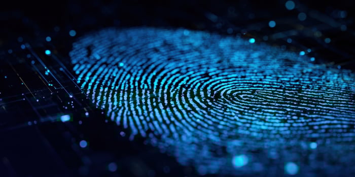 The Intricate Design of a Digital Fingerprint on a High-Tech Background photo