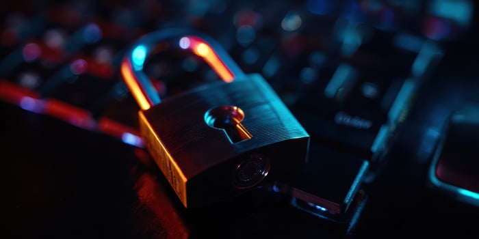 The padlock symbolizes security and protection in the digital world. photo