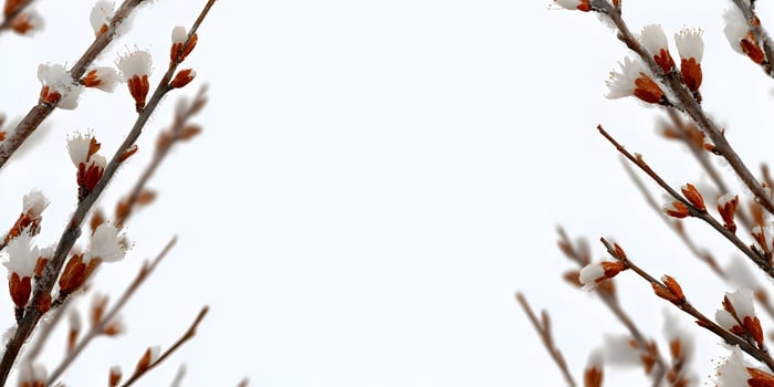 White flowers on branches covered in frost winter scene photo
