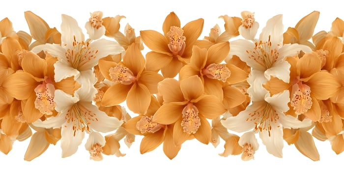 Orange orchids and lilies flowers arrangement photo