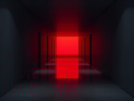 Red illuminated hallway with dark walls photo