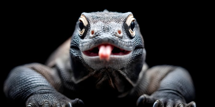 Komodo dragon with tongue out looking at camera photo