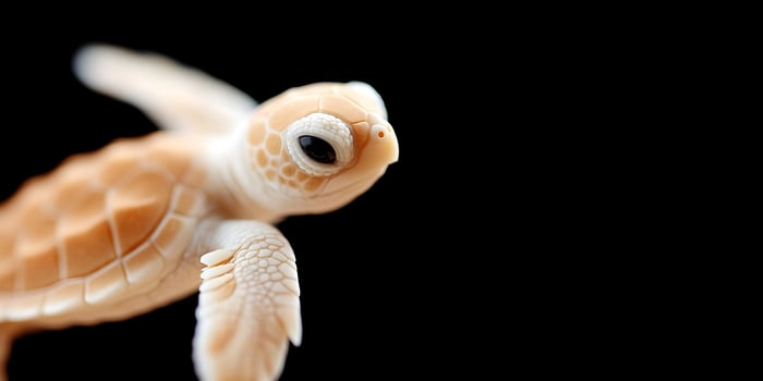 Close up of a baby sea turtle on black background photo