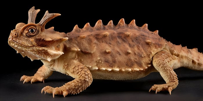 Horned lizard on dark background photo