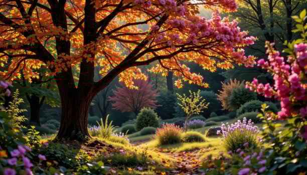the woodland glows like a dream, every tree blooming in quiet, colorful harmony. photo