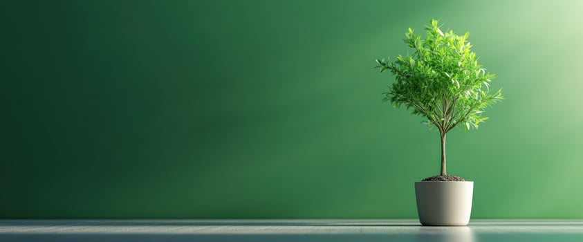 Serene Green A Small Potted Tree Against a Lush Green Background photo
