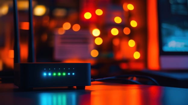 Network Router in a Vibrant, TechSavvy Home Office photo