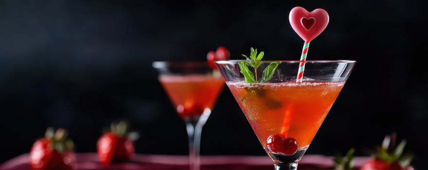 Romantic red cocktail with heart stirrer and fresh garnish creating festive mood photo