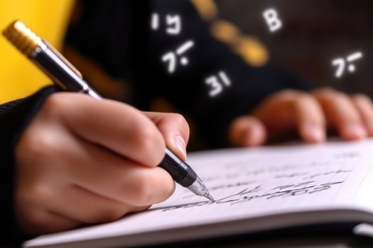 Close up of teenager hand writing notes photo