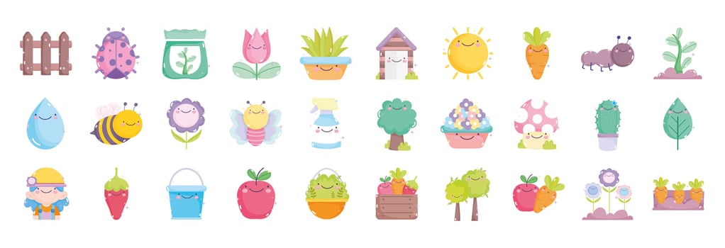 Cute garden illustrations for kids vector