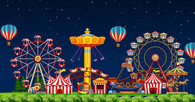Amusement park scene at night vector
