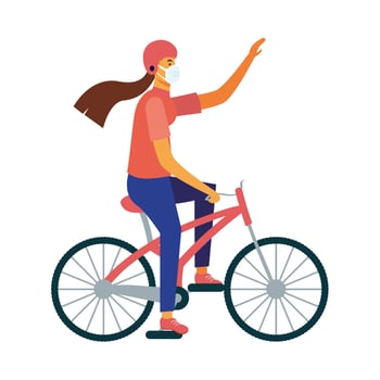 Isolated delivery woman with mask riding bike design vector