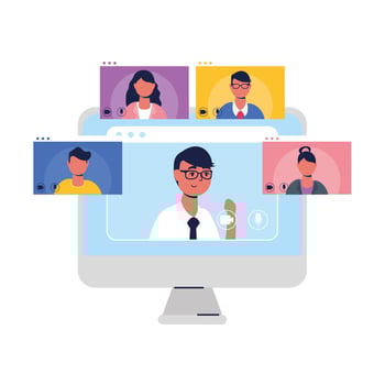 Man avatar on laptop and people in chat design vector