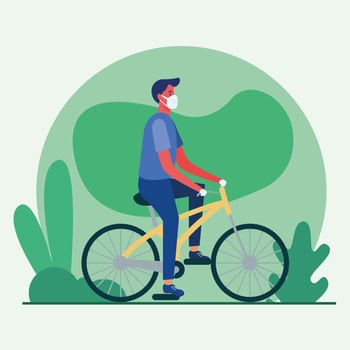 Man with medical mask on bike design vector