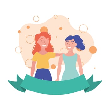 women avatars friends with ribbon design vector