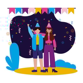 woman and man with happy birthday hats design vector