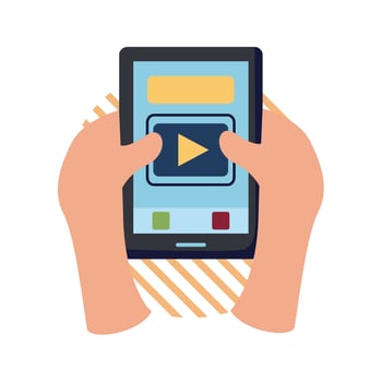 Hands holding smartphone flat style icon design vector