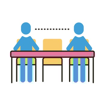 humans with social distance at dinner table flat style icon vector