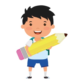 cute little student boy with pencil character vector
