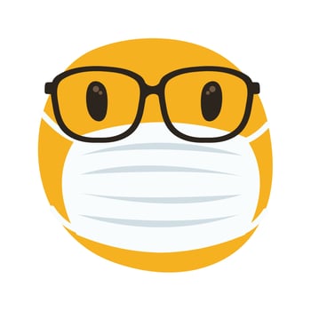 emoji wearing medical mask and eyeglasses hand draw style vector