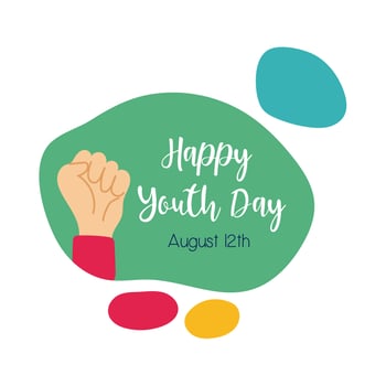 happy youth day lettering with hand fist symbol flat style vector