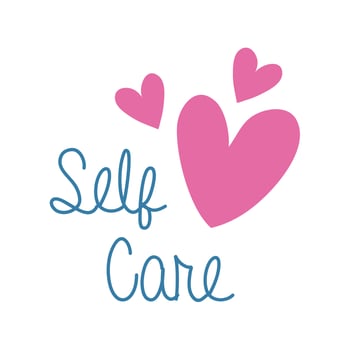 self care campaign lettering with hearts flat style illustration design vector