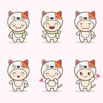 cute cat mascot with various kinds of expressions set collection vector