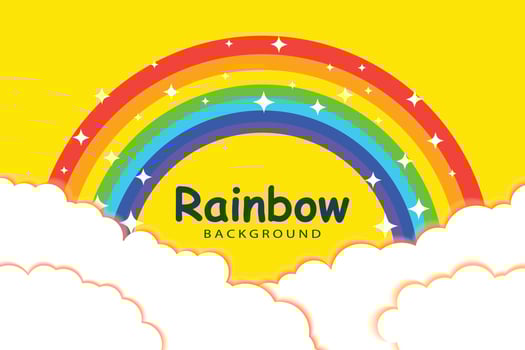 rainbow with clouds background template vector