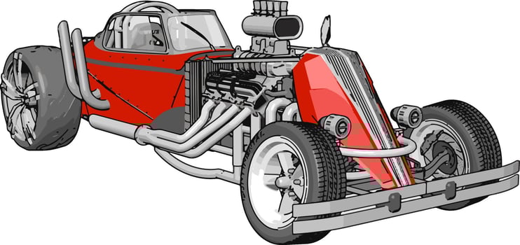 Red retro racing car, illustration, vector on white background.