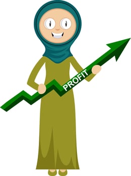 Woman with green arrow, illustration, vector on white background.