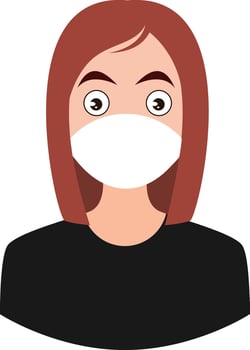 Girl with medical mask, illustration, vector on white background
